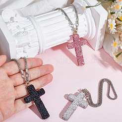 Polymer Clay Rhinestone Cross Pendant Alloy Chain Necklaces&nbsp;NJEW-CN0001-16A