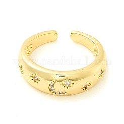 Clear Cubic Zirconia Moon and Star Open Cuff Ring for Women&nbsp;ZIRC-P096-03G