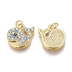 Brass Micro Pave Clear & Sky Blue Cubic Zirconia Charms&nbsp;ZIRC-O035-11G