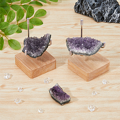 Square Wooden Crystal Rock Display Easels with Iron Holder&nbsp;ODIS-WH0038-28B-P