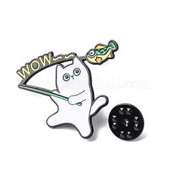 Fishing White Cat Enamel Pins&nbsp;JEWB-L024-01EB-02