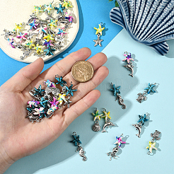 42Pcs 21 Styles Dyed Synthetic Turquoise Starfish & Alloy Sea Animals Pendants&nbsp;FIND-SC0019-12