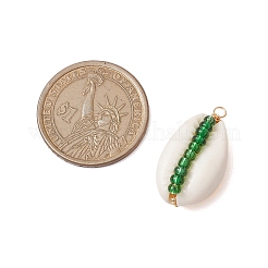 6Pcs 6 Styles Natural Cowrie Shell & Glass Seed Beads Pendants&nbsp;PALLOY-JF02759-04