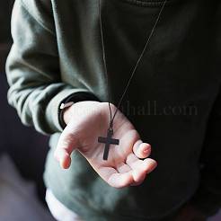 30Pcs Waxed Cotton Cord Wood Cross Pendants Necklaces&nbsp;NJEW-DC00013
