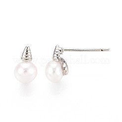 Brass & Natural Pearl Stud Earrings&nbsp;PEAR-N020-WX12