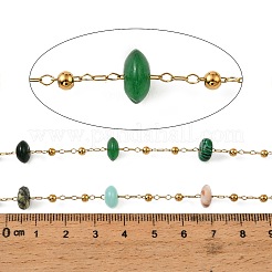 Handmade 304 Stainless Steel & Natural Mixed Gemstone Beaded Link Chains&nbsp;SA-CBAF245-02G