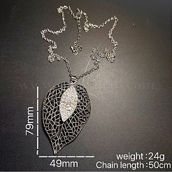 Vintage Alloy Crystal Rhinestone Hollow Leaf Pendant Necklaces for Women&nbsp;ET3744