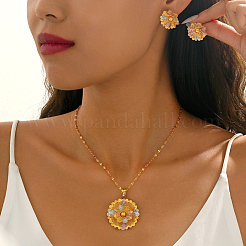 Vintage Brass Flower Stud Earrings & Pendant Necklaces Sets for Women&nbsp;VM6816