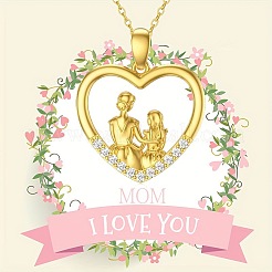 Mother's Day Heart with Mother & Daughter Zinc Alloy Crystal Rhinestone Pendant Necklaces for Women&nbsp;FS-WG450A1-01