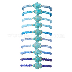 10Pcs 10 Colors Glass Seed Beaded & Synthetic Turquoise Bead Stretch Bracelets for Women&nbsp;BJEW-MZ00333