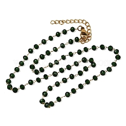304 Stainless Steel with Glass Faceted Rondelle Bead Handmade Link Chain Birth Stone Necklaces for Women&nbsp;NJEW-G195-01G-09