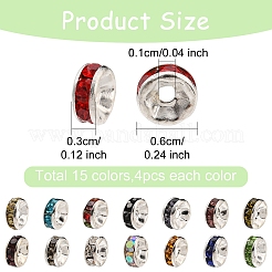 60Pcs 15 Colors Brass Rhinestone Spacer Beads&nbsp;RB-YW0001-12