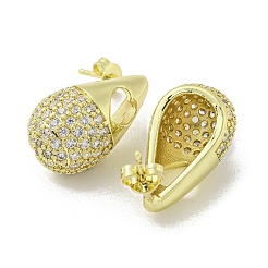 Teardrop with Heart Rack Plating Brass Stud Earrings with Cubic Zirconia&nbsp;EJEW-Z035-06G