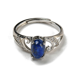 Oval Natural Lapis Lazuli Adjustable Rings&nbsp;RJEW-Q818-01P-05B
