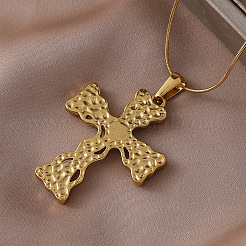304 Stainless Steel with Clear Glass Hollow Cross Pendant Necklaces&nbsp;ST7241