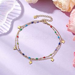 304 Stainless Steel & Brass Double Layer Chain Anklets&nbsp;AJEW-AN00629