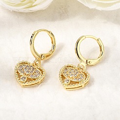 Heart Brass Micro Pave Clear Cubic Zirconia Hoop Earrings&nbsp;EJEW-Z162-02G