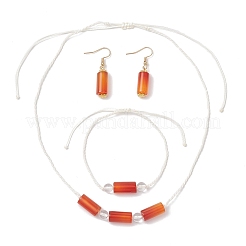 Column Natural Carnelian Beaded Necklace & Bracelet & Dangle Earring Sets&nbsp;SJEW-JS01330