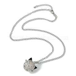 Natural Rose Quartz with Brass Cat Head Pendant Necklaces&nbsp;NJEW-JN04995