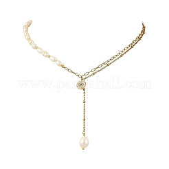 Natural Cultured Freshwater Pearl Tassel Evil Eye Pendant Necklaces&nbsp;NJEW-JN06686