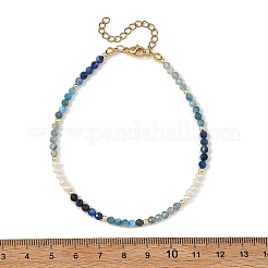 Gradient Faceted Round Natural Mixed Stone & Potato Natural Pearl Beaded Anklets&nbsp;AJEW-AN00873-03