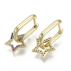 Brass Micro Pave Cubic Zirconia Dangle Huggie Hoop Earrings&nbsp;KK-R137-023-NF