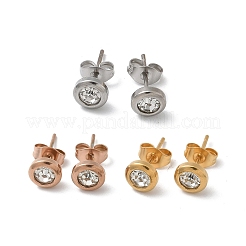 Ion Plating(IP) 304 Stainless Steel Flat Round Stud Earrings&nbsp;EJEW-C099-16A