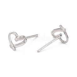 Anti-Tarnish Open Heart Rhodium Plated 925 Sterling Silver Stud Earrings&nbsp;EJEW-I259-07P