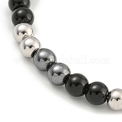 6mm Synthetic Non-magnetic Hematite & Glass & 304 Stainless Steel Round Beaded Bracelets for Women&nbsp;BJEW-G717-05P