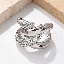 Brass Micro Pave Cubic Zirconia Cuff Finger Rings&nbsp;RJEW-C120-26P
