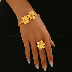 Elegant Brass Flower Cuff Ring & Bangle Set for Women&nbsp;DS4683