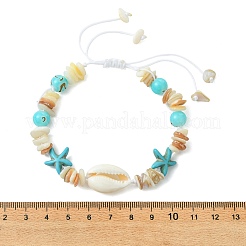 Adjustable Synthetic Turquoise & Natural Shell Beads Braided Beaded Bracelets for Women&nbsp;BJEW-JB13757