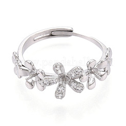 Flower Brass Micro Pave Clear Cubic Zirconia Adjustable Ring Settings&nbsp;KK-T076-57P