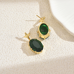 Brass Cubic Zirconia Oval with Star Dangle Stud Earrings&nbsp;YW2106