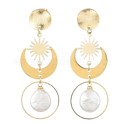 Natural Keshi Pearl & Brass Link Connectors Stud Dangle Earring&nbsp;EJEW-JE07457