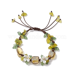 Electroplated Natural Olive Jade Chip Bead Braided Bead Bracelets for Women&nbsp;BJEW-TA00610-03