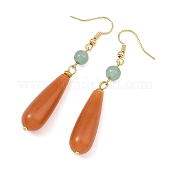 Natural Red/Green Aventurine & Brass & 304 Stainless Steel Dangle Earrings&nbsp;EJEW-JE07257-01