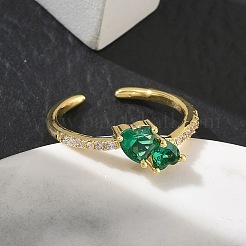 Brass Micro Pave Cubic Zirconia Cuff Open Rings&nbsp;RJEW-Z145-03G