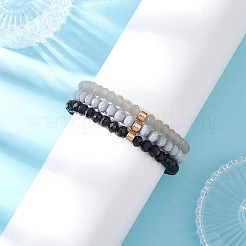 3Pcs Faceted Imitation Jade & Opaque Glass Rondelle Beaded Stretch Bracelets for Women&nbsp;BJEW-JB12563-04
