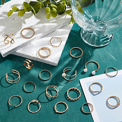 2 Sets 2 Styles Plastic Imitation Pearl Open Cuff Rings Set&nbsp;RJEW-AN0001-07