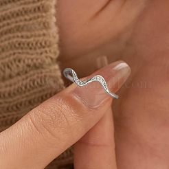 Wave Shaped 925 Sterling Silver Micro Pave Clear Cubic Zirconia Finger Rings&nbsp;FS-WG6021D-04