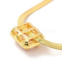 Pink Cubic Zirconia Rectangle Pendant Necklace with Flat Snake Chain for Women&nbsp;NJEW-B082-03