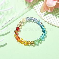 Rainbow Color Faceted Round Glass Stretch Bracelets for Women&nbsp;BJEW-JB09481-02
