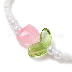 Glass Seed & Lampwork Tulip Beaded Stretch Bracelet&nbsp;BJEW-JB09428