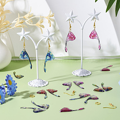 DIY Brass & Epoxy Resin Butterfly Wing Dangle Earring Jewelry Kits&nbsp;DIY-TA0010-65B
