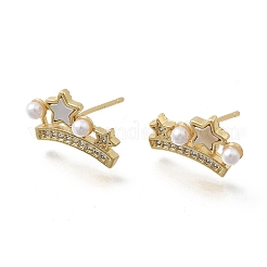 Brass Micro Pave Clear Cubic Zirconia Crown Stud Earrings&nbsp;EJEW-K318-02G