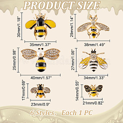 6Pcs 6 Styles Bees Enamel Pins&nbsp;JEWB-WR0001-15