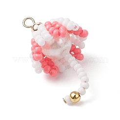 Handmade Umbrella Nylon Wired Glass Seed Beaded Pendants with Glass Pearl Round Bead and Brass Beads&nbsp;PALLOY-MZ00504
