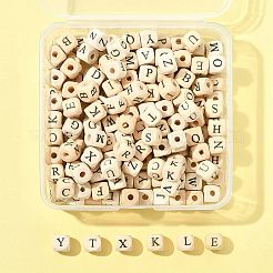 208Pcs 26 Styles Printed Natural Wood Beads&nbsp;WOOD-FS0001-51