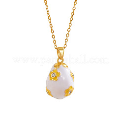 Brass Pave Clear Cubic Zirconia with Enamel White Easter Egg Pendant 304 Stainless Steel Chain Necklaces&nbsp;FS-WGB51E6-01
